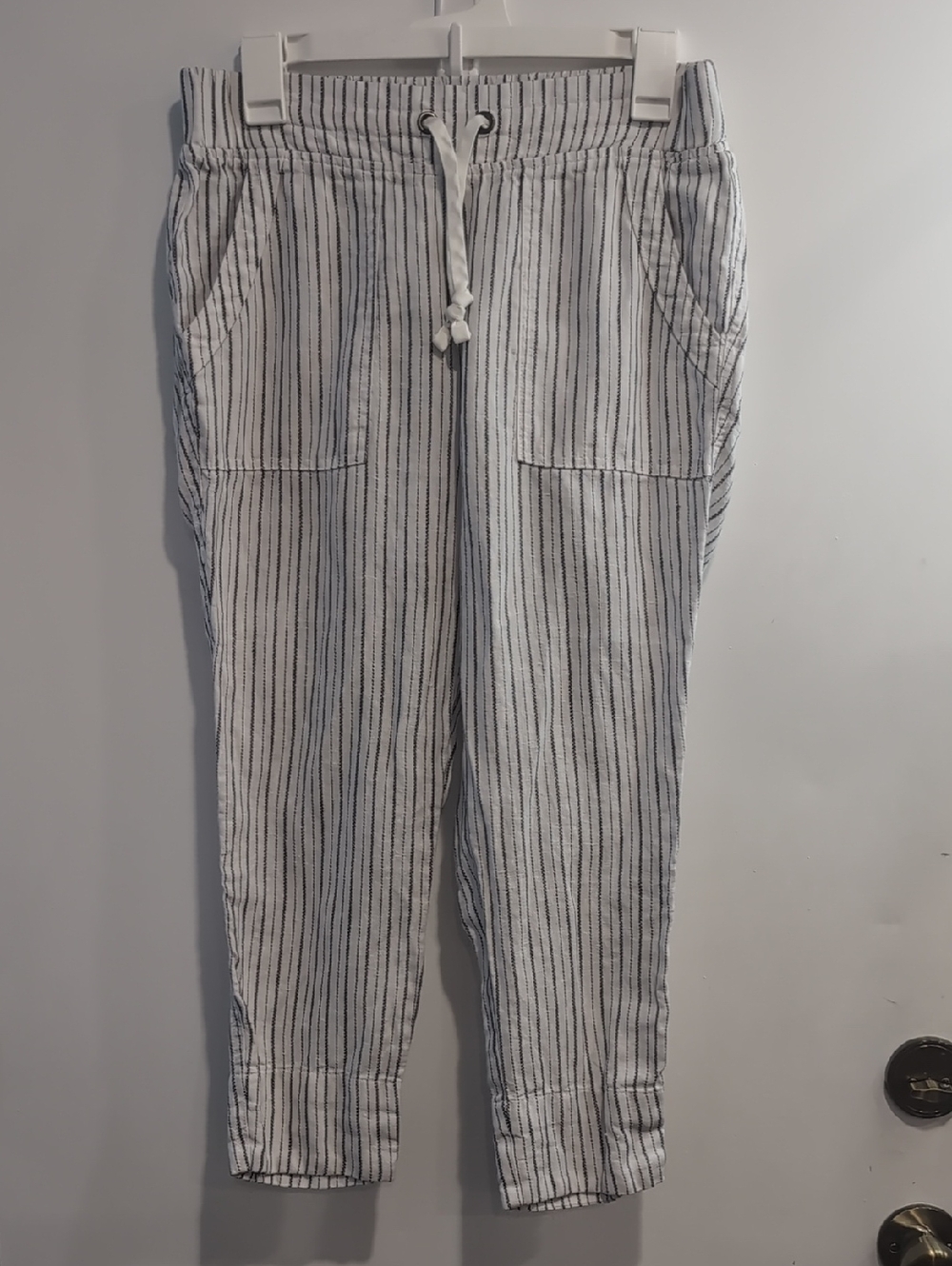 Athleta Bali Herringbone Linen Ankle Pants Gray/White Women's Size 2 Petite